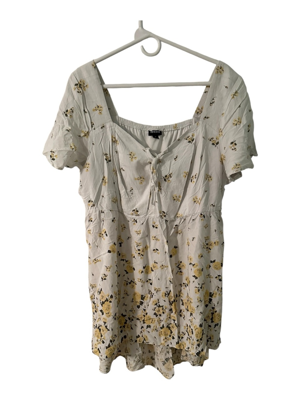 Torrid White Yellow Floral Square Neck Tie-Front Blouse Size 2